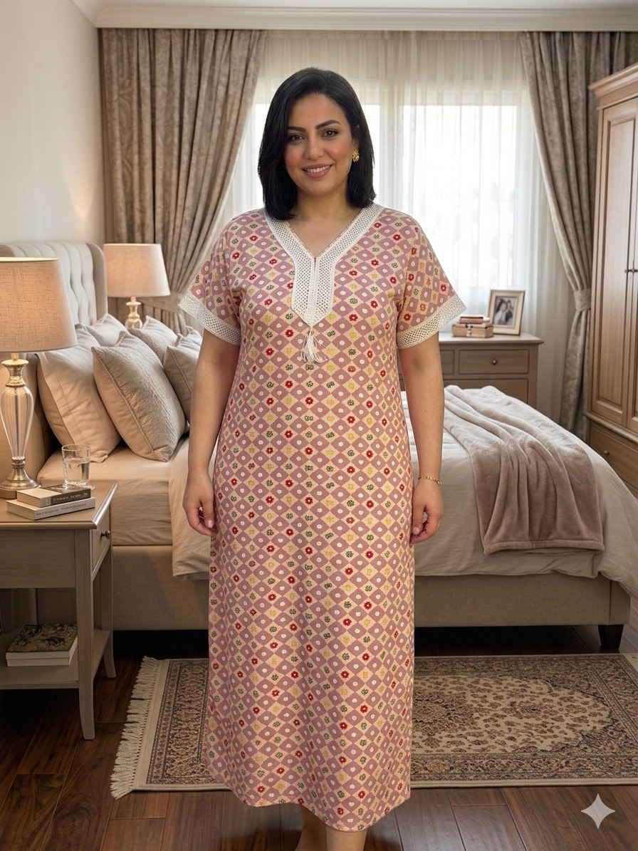 عباية استقبال جوبير فاخرة – لون وردي هادئ ونقشة عصرية وصف المنتج